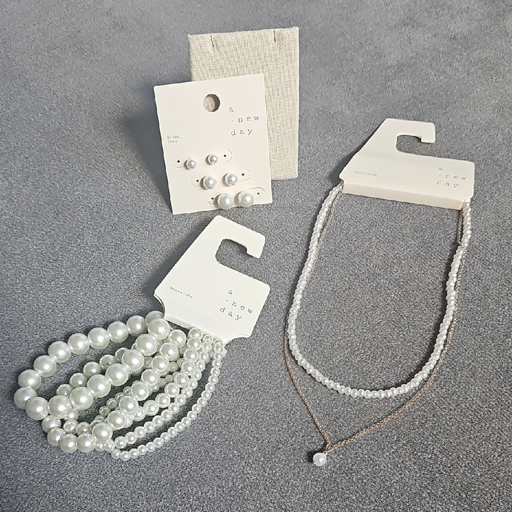 NWT Bundle A New Day Faux Pearl Jewelry Set Bracelets Earrings Necklaces